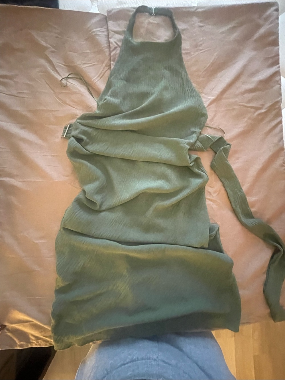 Women's Olive Green Halter Wrap Dress